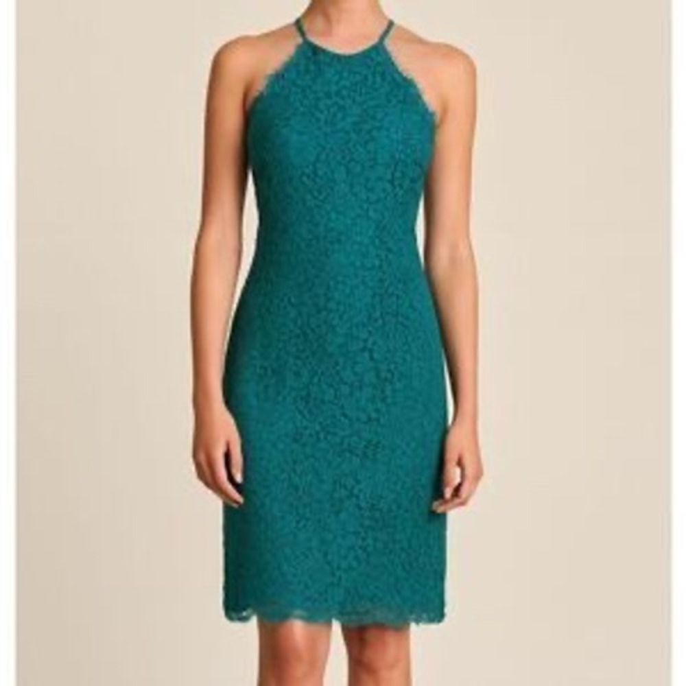 LOFT Teal Lace Halter‎ Neck Sheath Dress Women's Size 6 Cocktail